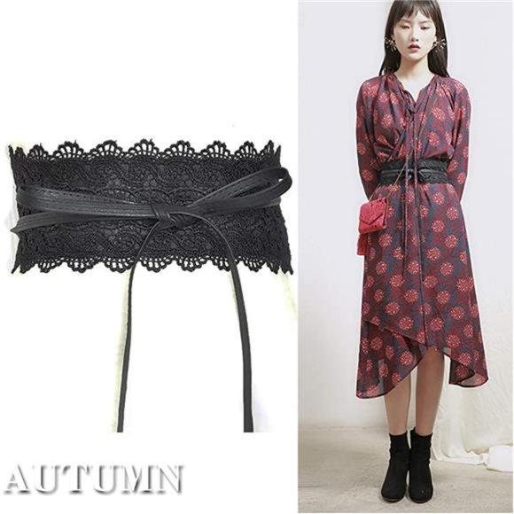 Women\'s Lace Waist Belt Bow Tie Wrap Around Soft Leather Boho Corset Fashion
